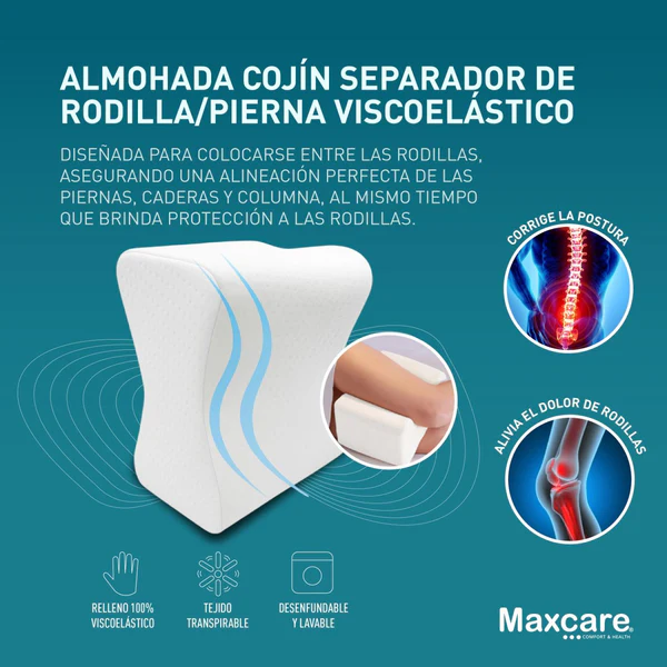 Cojín Separador de Rodillas MAXCARE Comfort | Almohada Ortopédica Viscoelástica para Dormir de Lado - Imagen 3
