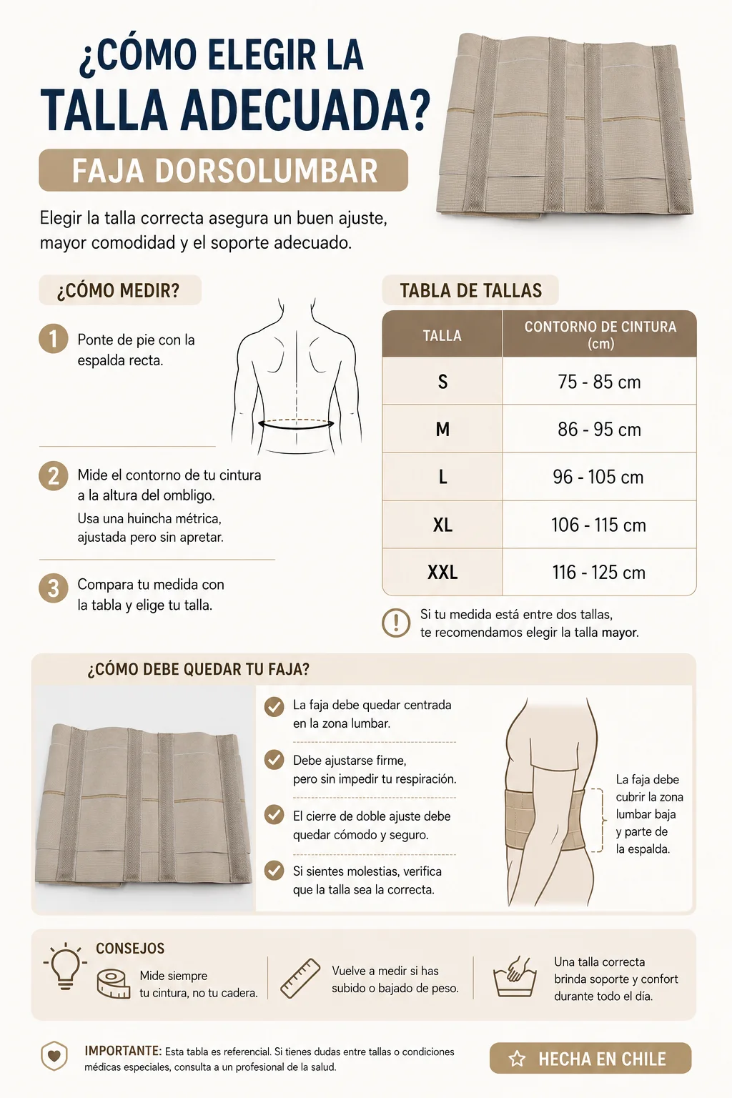 Faja Dorsolumbar 4 Bandas Doble Ajuste Beige – Soporte Lumbar y Postural Hecha en Chile - Imagen 5