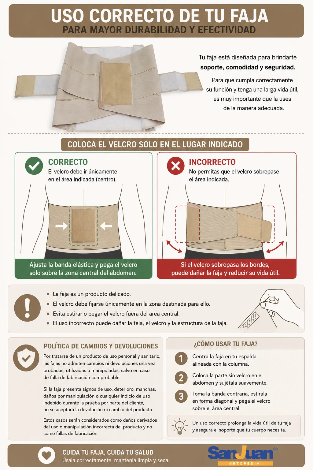 Faja Dorsolumbar 4 Bandas Doble Ajuste Beige – Soporte Lumbar y Postural Hecha en Chile - Imagen 6