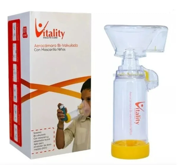 Aerocámara Bivalvulada Vitality Infantil con Mascarilla | Cámara Espaciadora para Inhalador