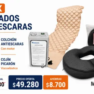 Pack Cuidados Antiescaras con colchón Maxcare con motor y cojín picarón viscoelástico