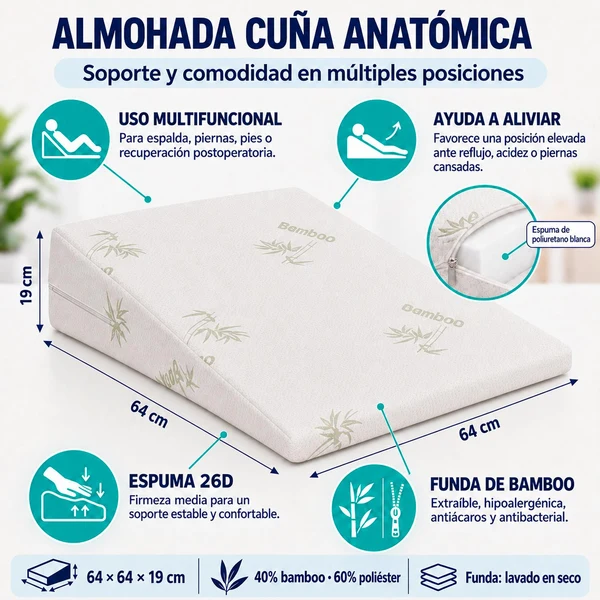 Almohada Cuña Adulto Maxcare 64x64x19 cm – Soporte para Espalda y Piernas - Imagen 2