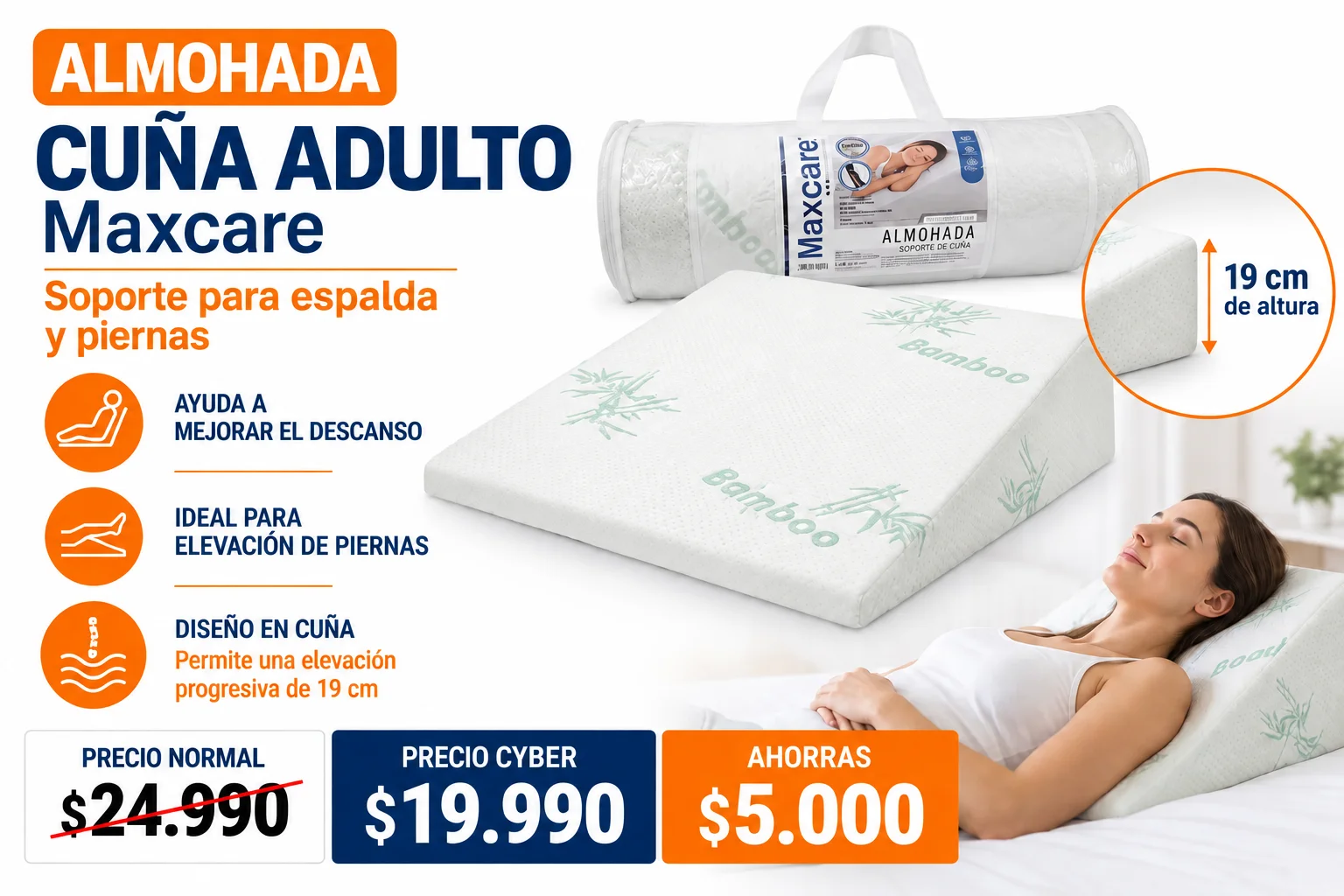 Cuña ortopédica Maxcare para posicionamiento y descanso