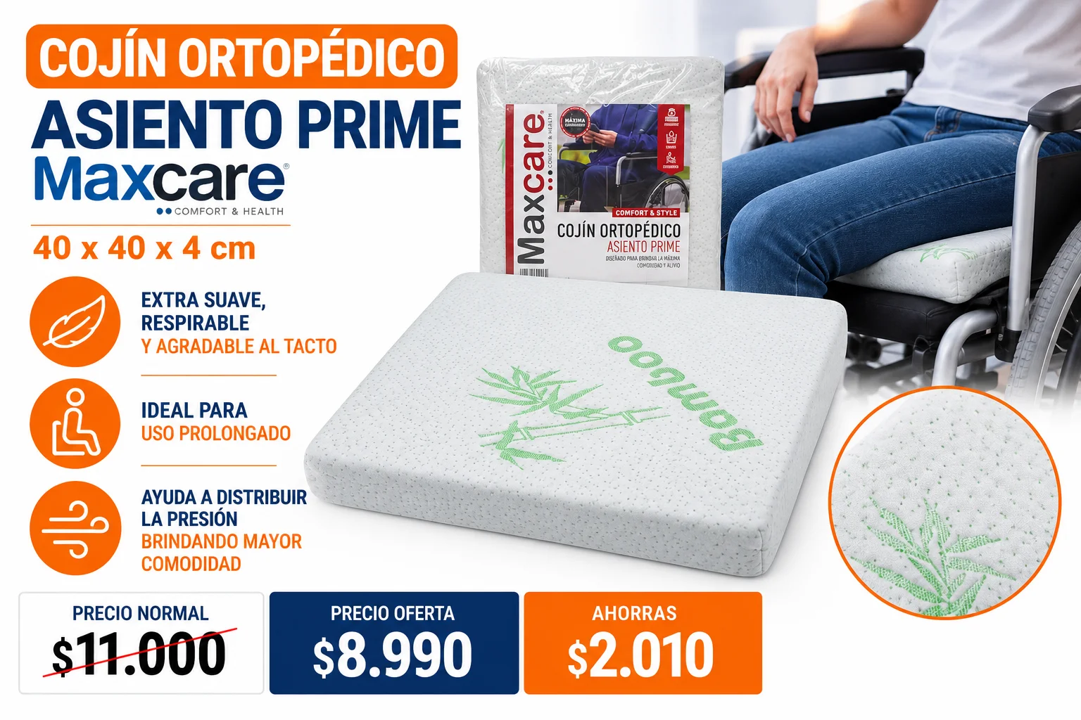 Cojín ortopédico Maxcare para asiento